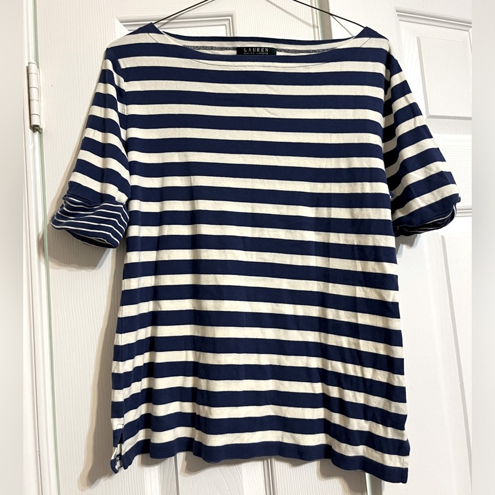 Blue and White Striped, Half Sleeved Shirt